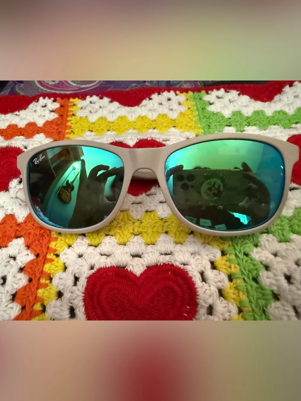 Ray-Ban Beige Frame Sunglasses with Green Mirror Lenses